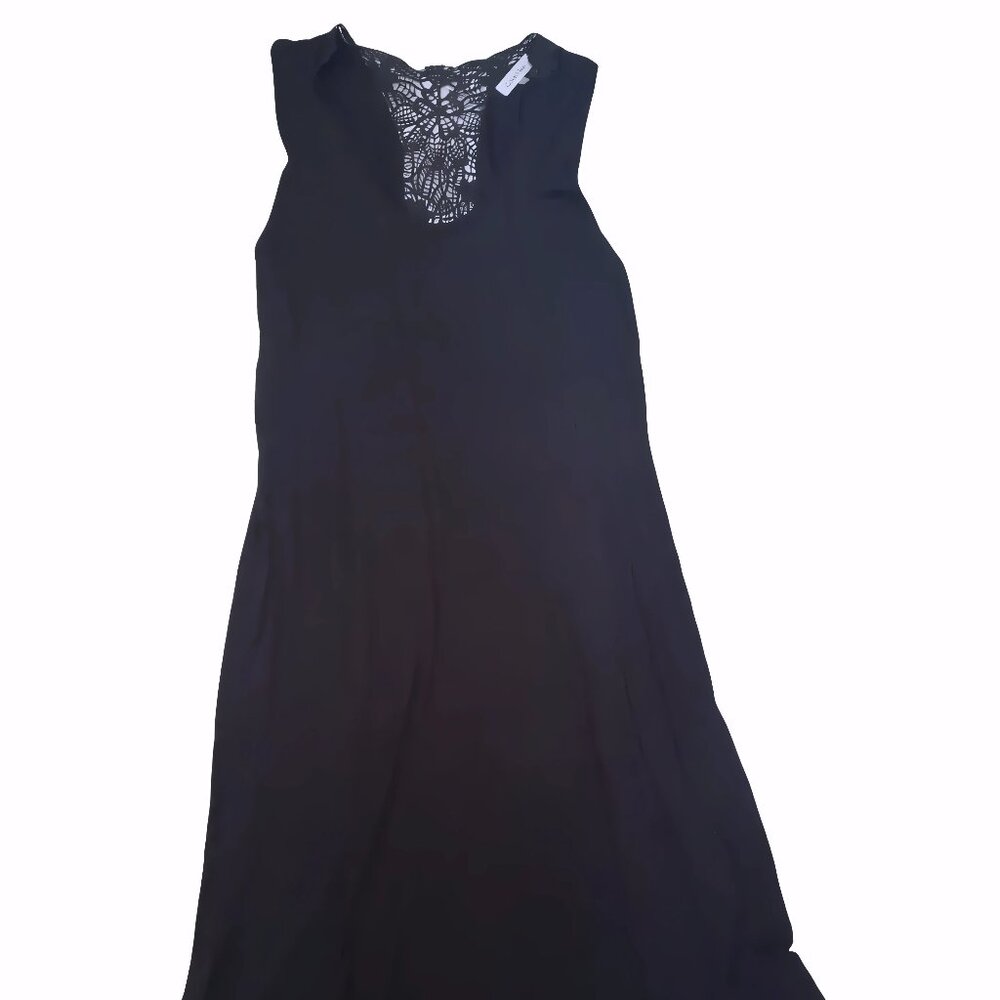 Calvin Klein Black Knit Maxi Dress – Crochet Back Detail, Size XL